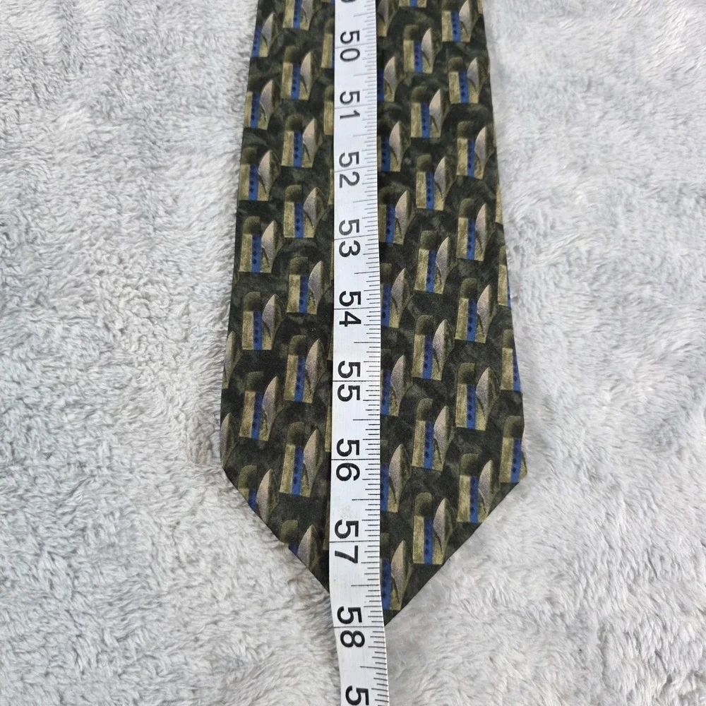 Daniel Hechter‎ Mens Green Geometric Silk Necktie Abstract Professional 4